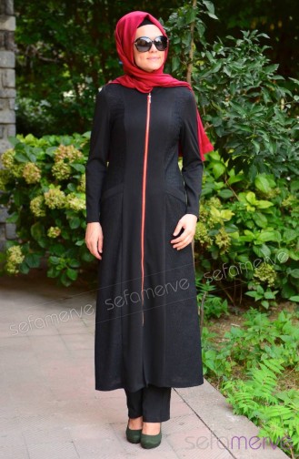 Schwarz Hijab Kleider 7026-04