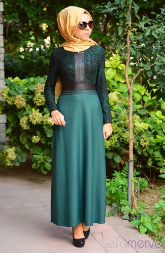 Aramiss Mevsimlik Elbise 7028-02 Yeşil Siyah