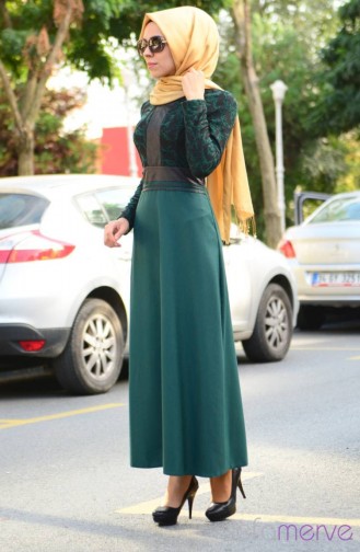 Aramiss Mevsimlik Elbise 7028-02 Yeşil Siyah