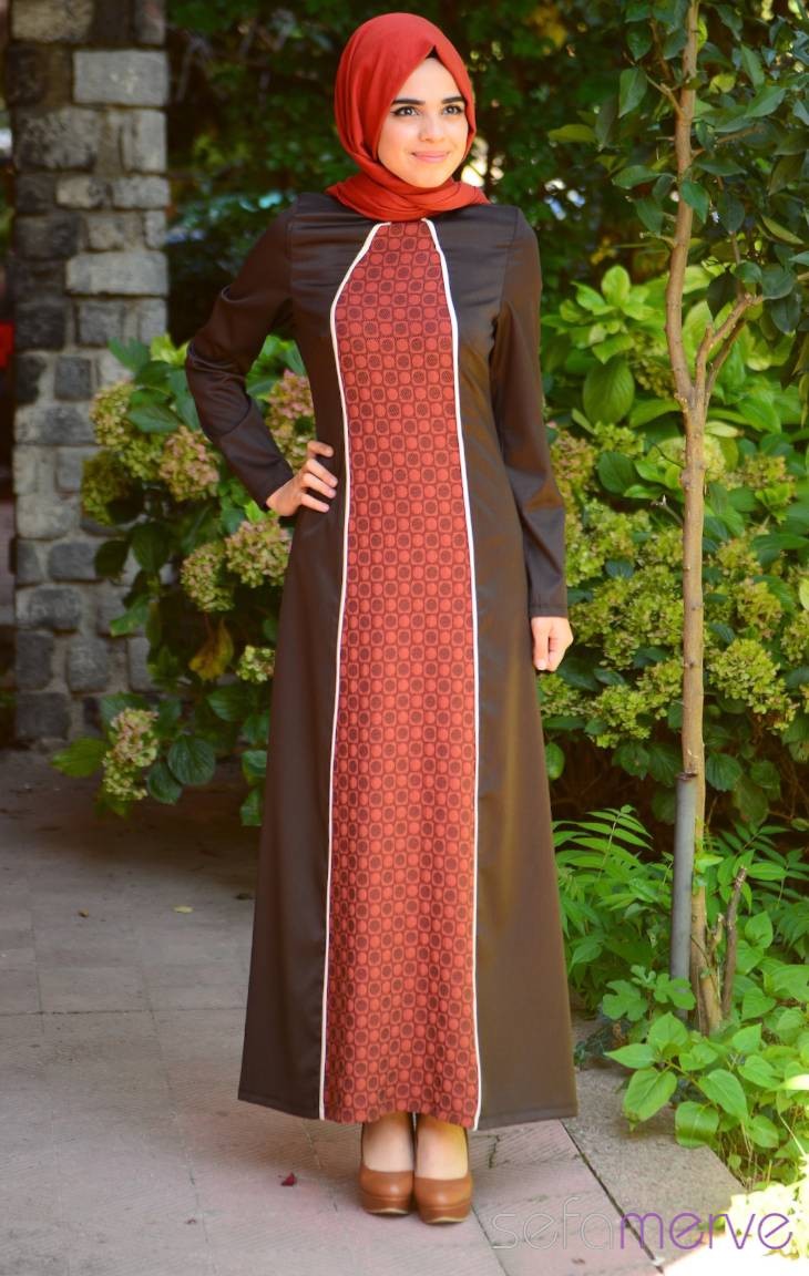 Brown Hijab Dress 702002 Sefamerve