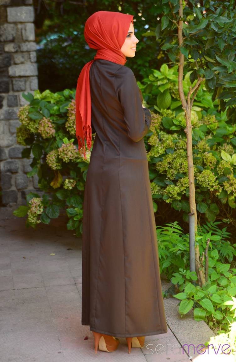 Brown Hijab Dress 702002 Sefamerve