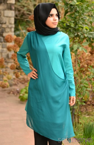 Chiffon Detail Plain Tunic 44330-03 Green 44330-03