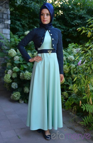 Bahar Dress PRC 3042-16 Mint Green Navy Blue 3042-16