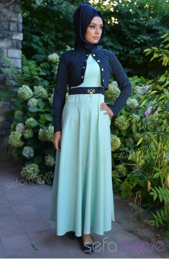 Bahar Dress PRC 3042-16 Mint Green Navy Blue 3042-16