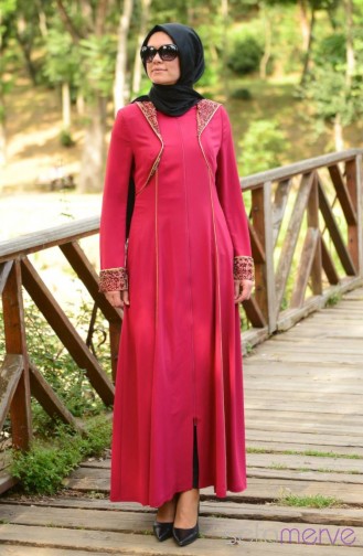 Hooded Zipper Abaya 9105-02 Claret Red 9105-02