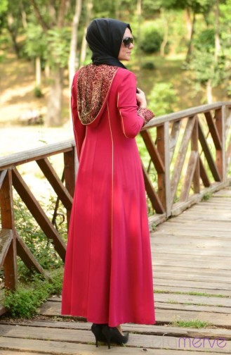 Hooded Zipper Abaya 9105-02 Claret Red 9105-02