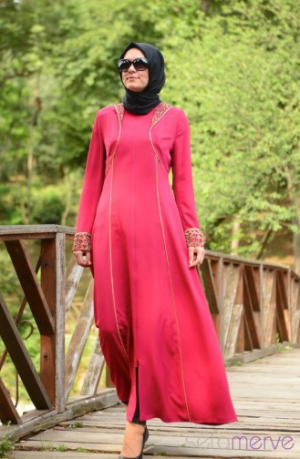 Hooded Zipper Abaya 9105-02 Claret Red 9105-02