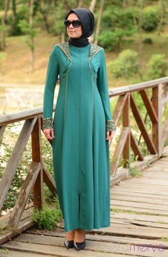 Hooded Zipper Abaya 9105-04 Green 9105-04