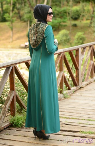 Hooded Zipper Abaya 9105-04 Green 9105-04