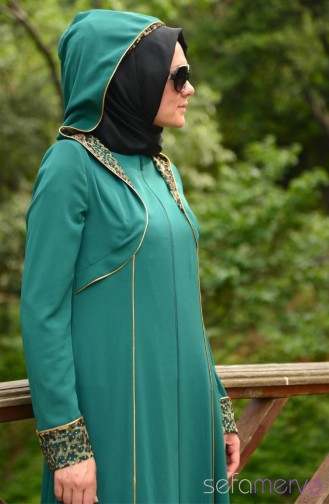 Hooded Zipper Abaya 9105-04 Green 9105-04