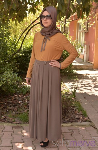 Belemir Etek Bluz Takım 7525-03 Hardal Vizon