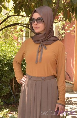 Belemir Etek Bluz Takım 7525-03 Hardal Vizon