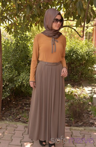 Belemir Etek Bluz Takım 7525-03 Hardal Vizon