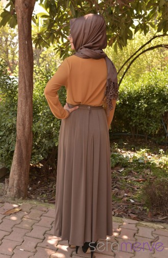 Belemir Etek Bluz Takım 7525-03 Hardal Vizon