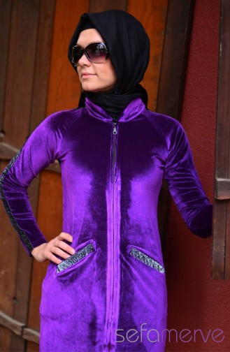 Belemir Kadife Tesettür Eşofman Takım 7530-06 Mor
