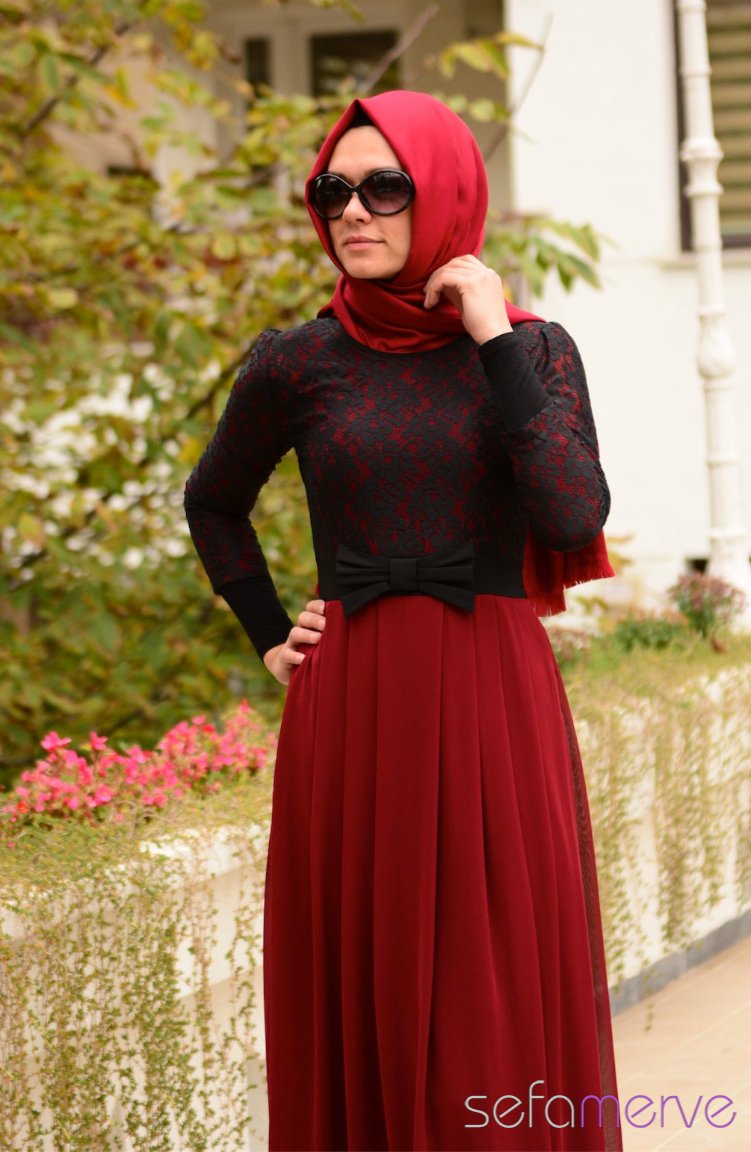 Tesettür Elbise Benim Se 0303-04 Bordo