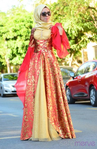 Red İslamitische Avondjurk 1000-01
