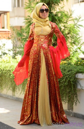 Rot Hijab-Abendkleider 1006-01