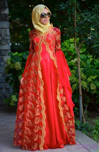Rot Hijab-Abendkleider 1008-01