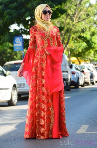 Rot Hijab-Abendkleider 1008-01