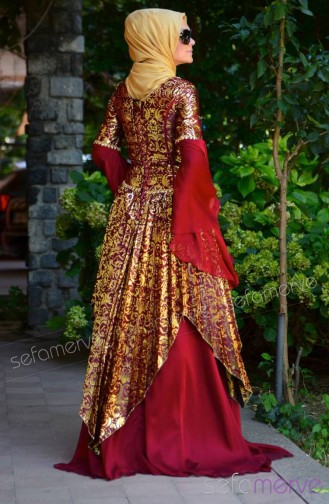 Claret Red Hijab Evening Dress 1017-02