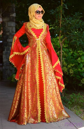 Red Hijab Evening Dress 1018-01