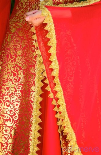 Red Hijab Evening Dress 1018-01