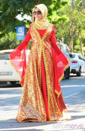 Rot Hijab-Abendkleider 1018-01