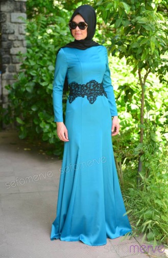 Pınar Akşam Dress 2402-02 Petroleum Blue 2402-02