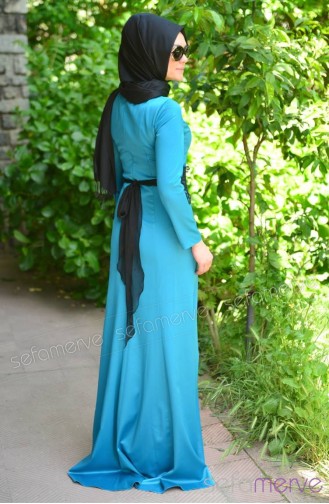 Pınar Akşam Dress 2402-02 Petroleum Blue 2402-02