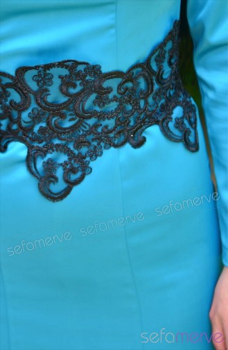Pınar Akşam Dress 2402-02 Petroleum Blue 2402-02