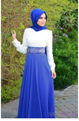 Yazlık ZRF Tesettür Elbise 9047B-01 Mavi