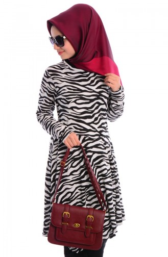 Uzun Penye Tunik 1489-01 Siyah Beyaz
