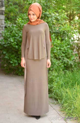 Demet Yıldız Tunik Etek Takım 7729-05 Vizon