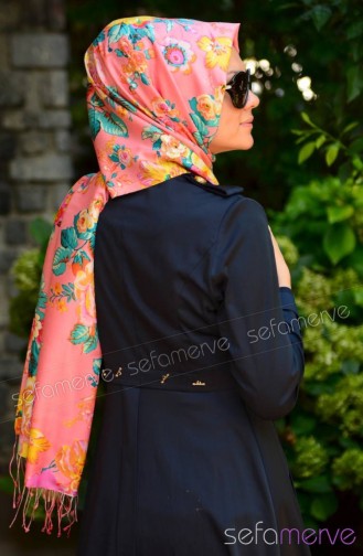 Sapphire Patterned Silk Shawl 06 Pink Green Yellow 06
