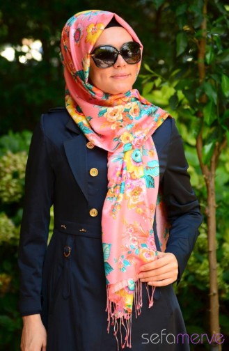 Sapphire Patterned Silk Shawl 06 Pink Green Yellow 06