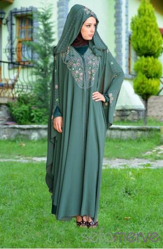 Dilber Yarasakol Ferace Elbise 4466-03 Yeşil