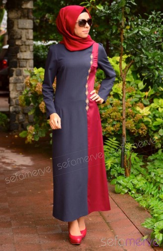 Aramiss Hijab Dress 7044-04 Navy Blue 7044-04