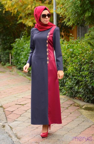 Aramiss Hijab Dress 7044-04 Navy Blue 7044-04