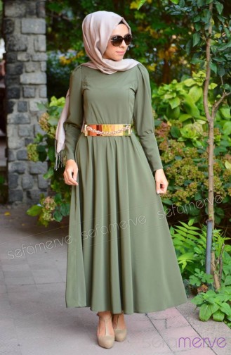 Dilber Hijab Dress 4585-01 Khaki Green 4585-01