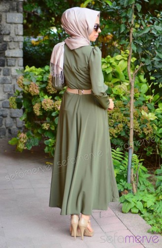 Dilber Hijab Dress 4585-01 Khaki Green 4585-01