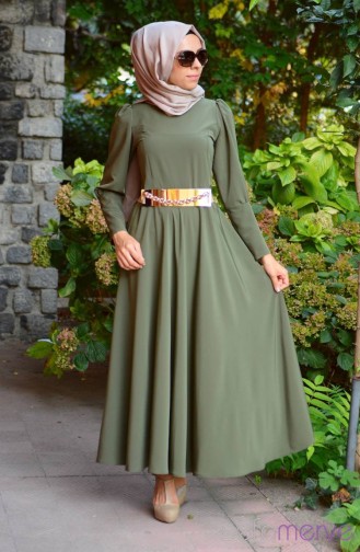 Dilber Hijab Dress 4585-01 Khaki Green 4585-01