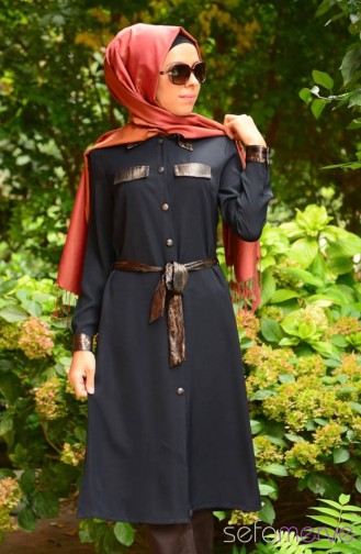 Tesettür Tunik 00176-01 Lacivert