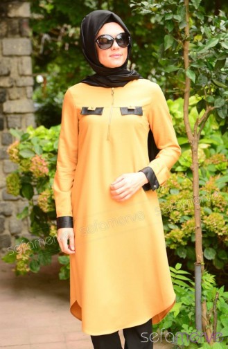 Tesettür Tunik 00178-02 Hardal
