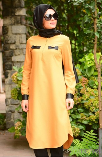Tesettür Tunik 00178-02 Hardal