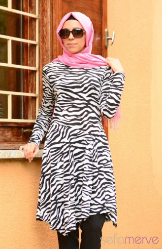 Uzun Penye Tunik 1489-01 Siyah Beyaz