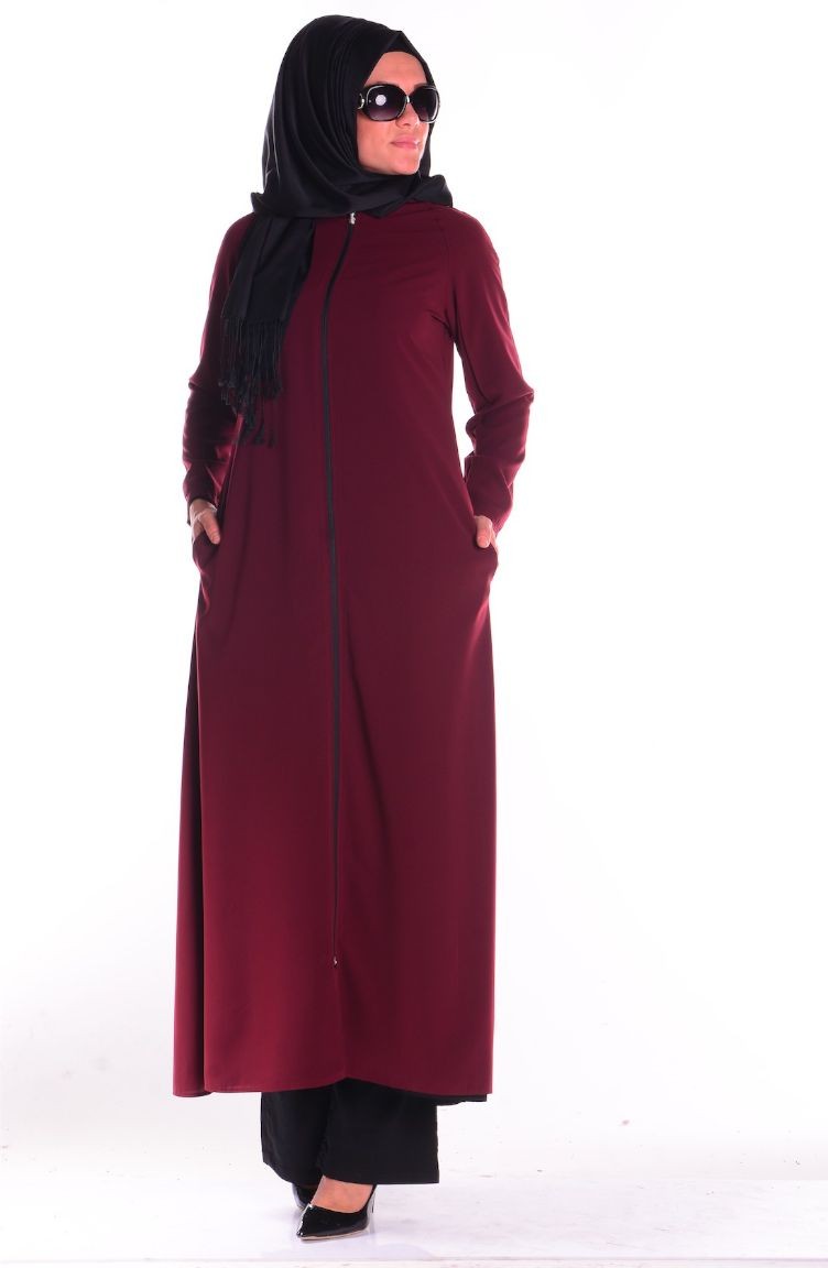 Çift Taraflı Ferace 7244-03 Bordo Siyah