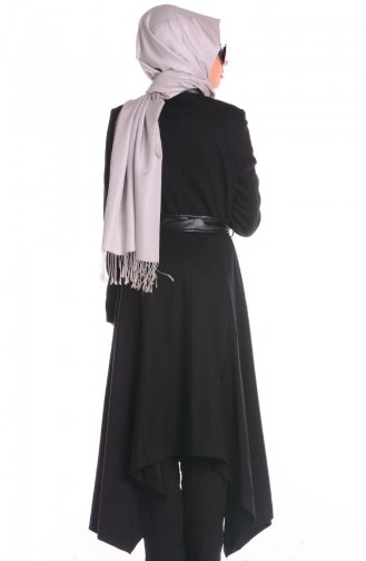 معطف طويل حزام جلد لون أسود 35653-01