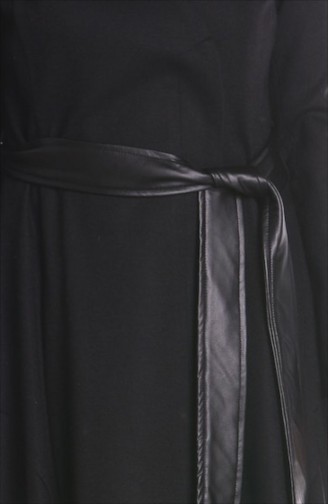 معطف طويل حزام جلد لون أسود 35653-01