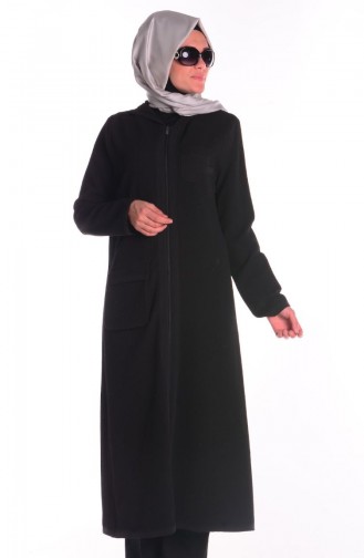 شوكران معطف بتصميم موصول بقبعة 35656-01 لون أسود 35656-01